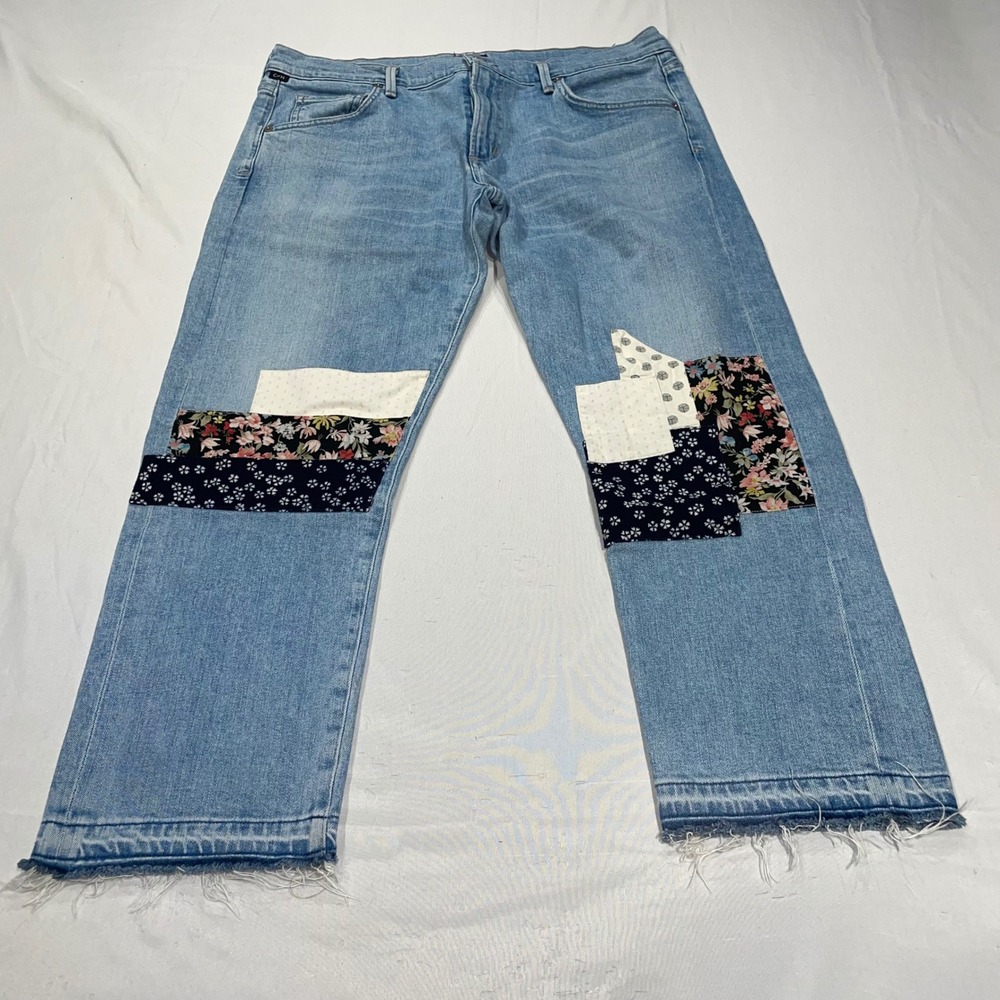 Citizens of Humanity Emerson Crop Slim Boyfriend Patchwork Jeans Light Wash 31